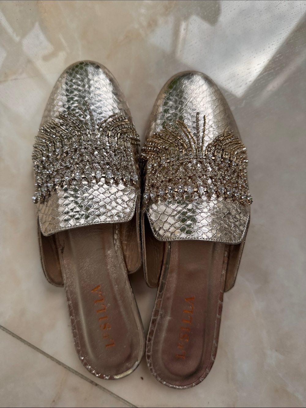 Gold Embellished Slip-On Mules. Brand Le Silla